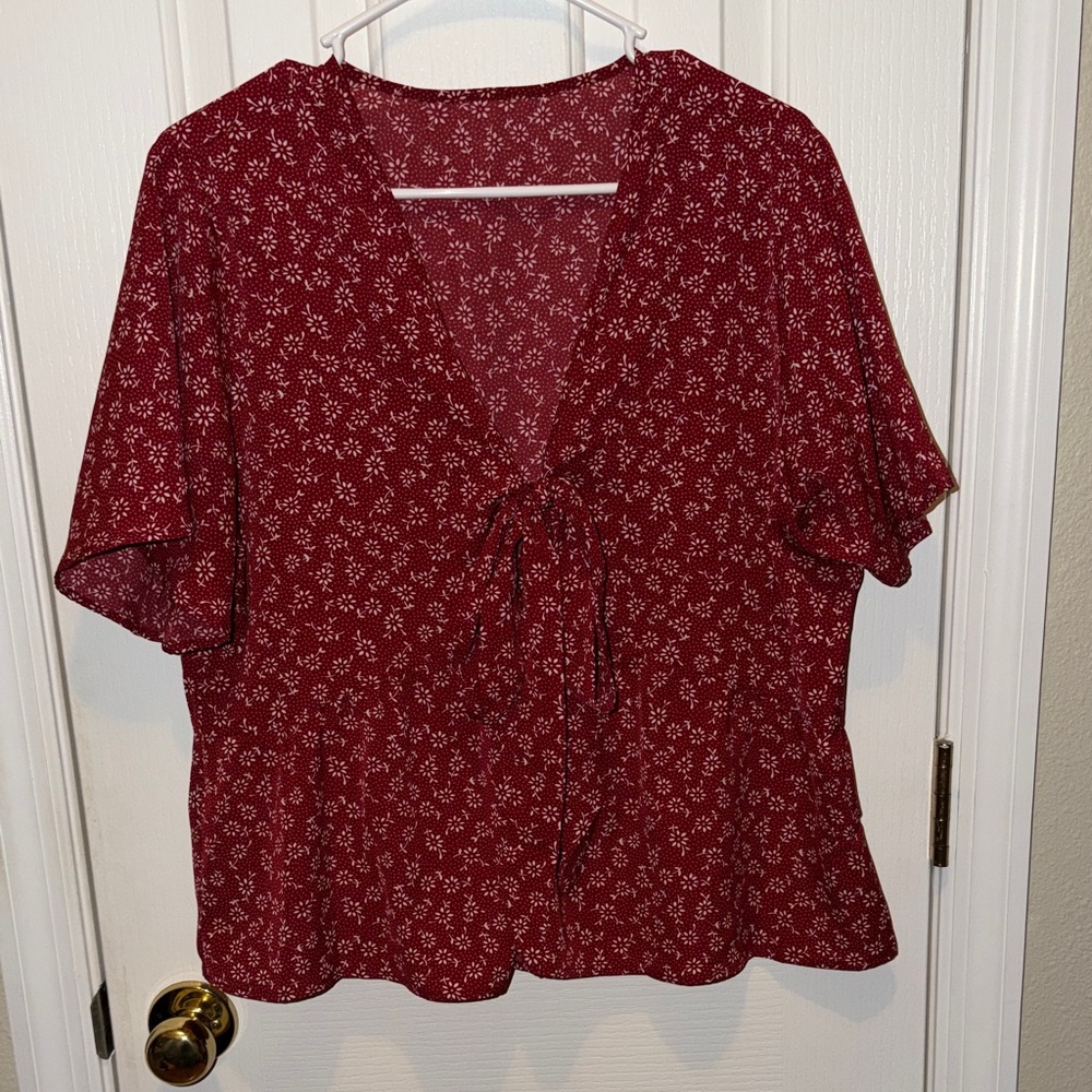 Elegant Burgundy Floral Women's Blouse